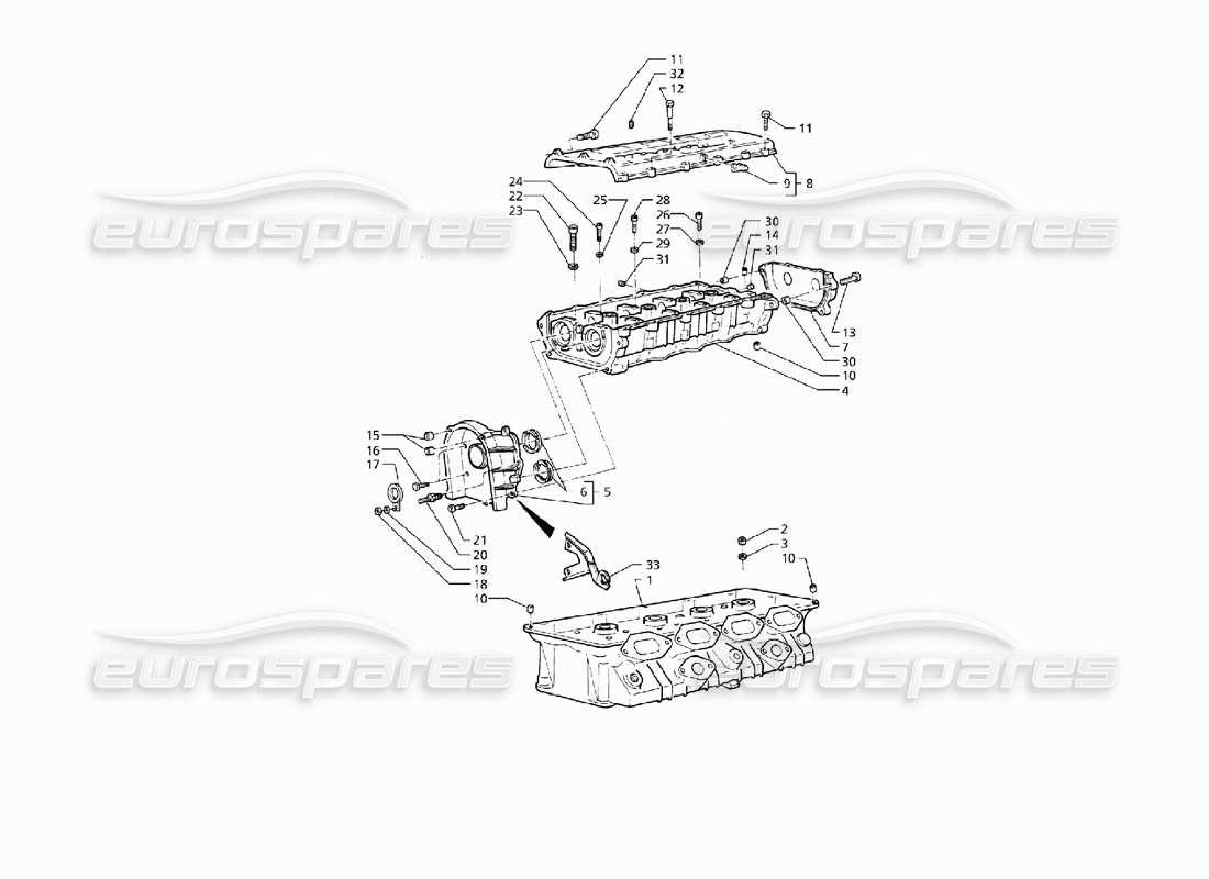 maserati qtp v8 (1998) culasses, schéma des pièces du cadre droit
