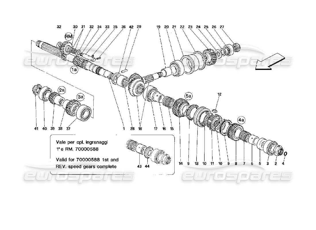 ferrari mondial 3.4 t coupe/cabrio schéma des pièces des engrenages de l'arbre principal