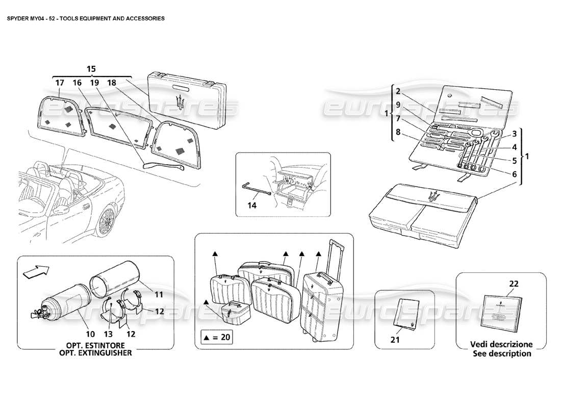 maserati 4200 spyder (2004) outils, équipements et accessoires schéma des pièces