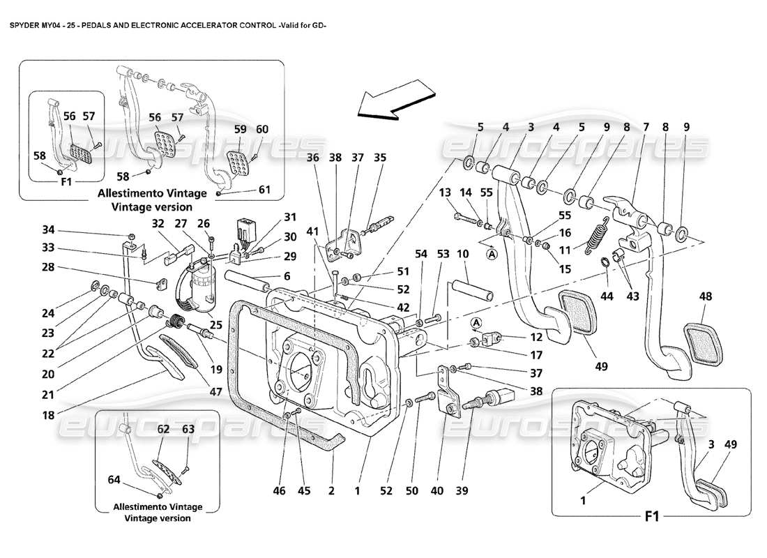 maserati 4200 spyder (2004) pédales et commande électronique de l'accélérateur valables pour le diagramme de pièce gd