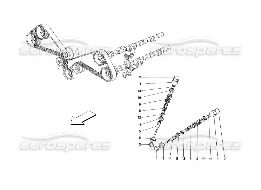 ferrari 348 (1993) tb / ts synchronisation - diagramme des pièces des poussoirs