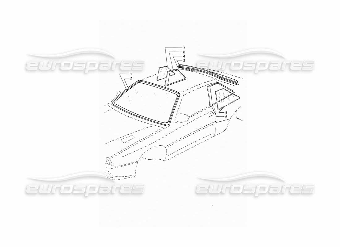 maserati ghibli 2.8 (abs) diagramme de pièces de fenêtres fixes