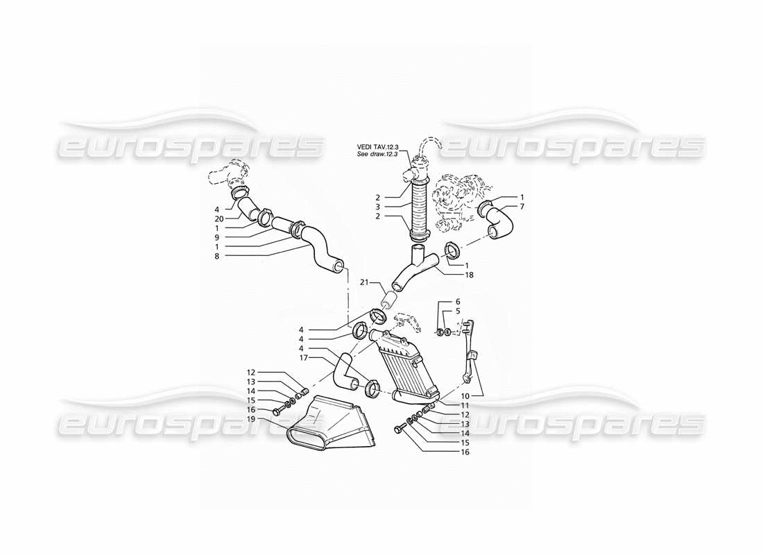 maserati ghibli 2.8 (abs) schéma des pièces latérales gauche des tuyaux de l'échangeur de chaleur