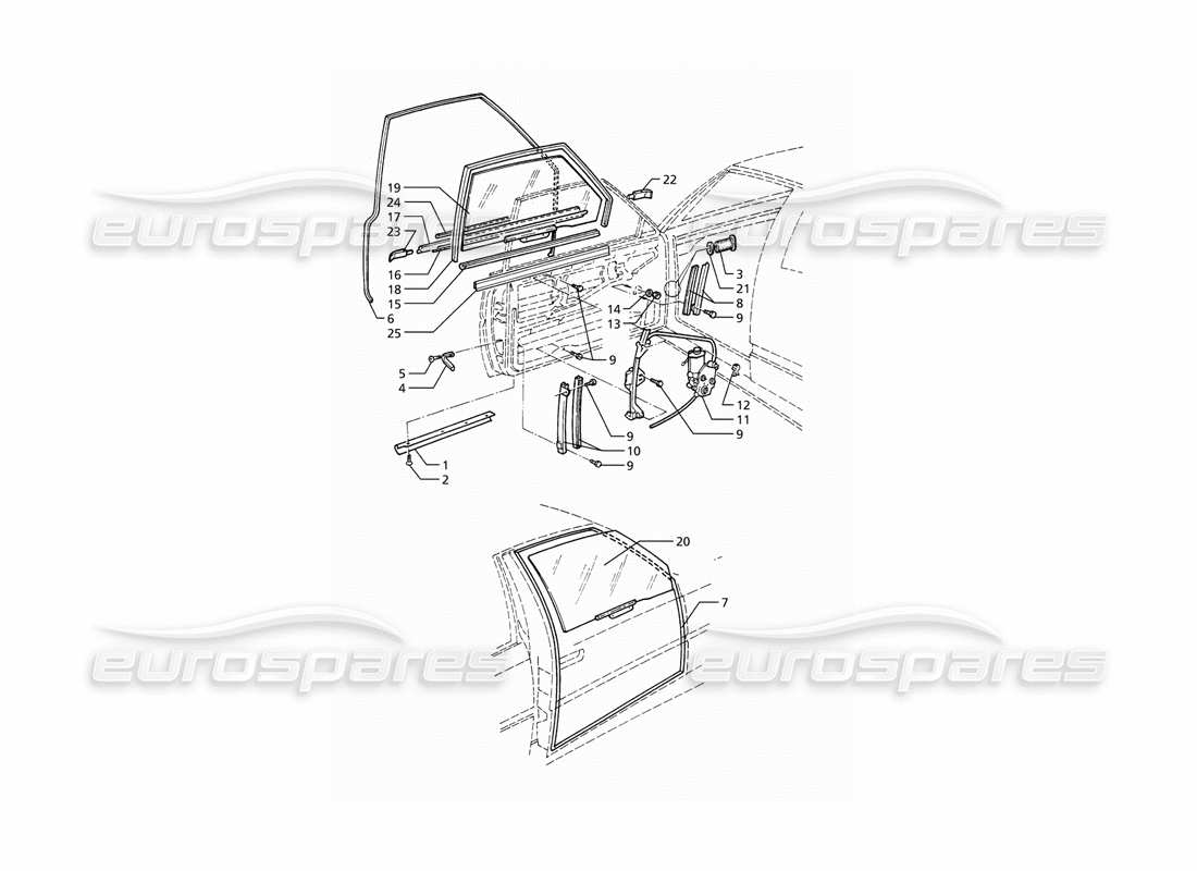 maserati ghibli 2.8 (abs) portes : diagramme de pièces des fenêtres et des régulateurs