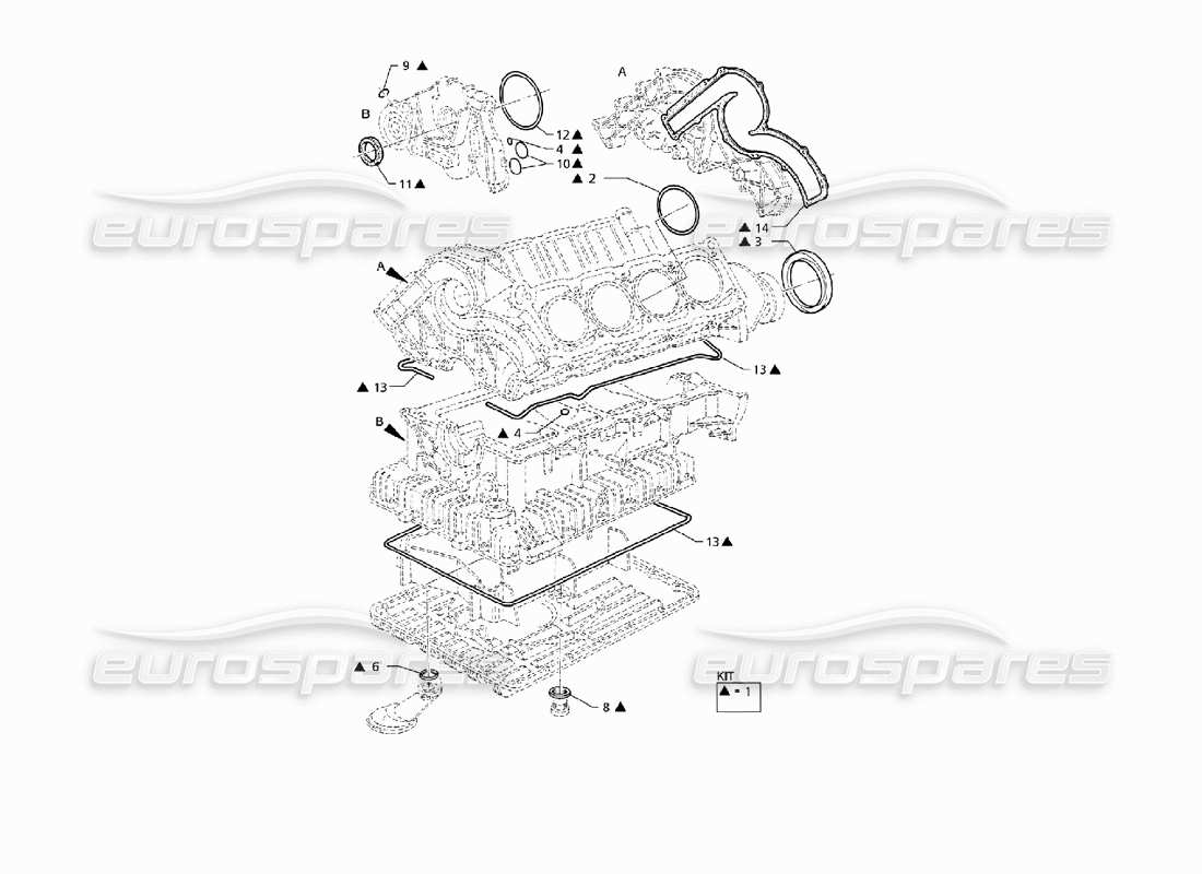 maserati qtp v8 (1998) joints et joints d'huile pour la révision du bloc - schéma des pièces