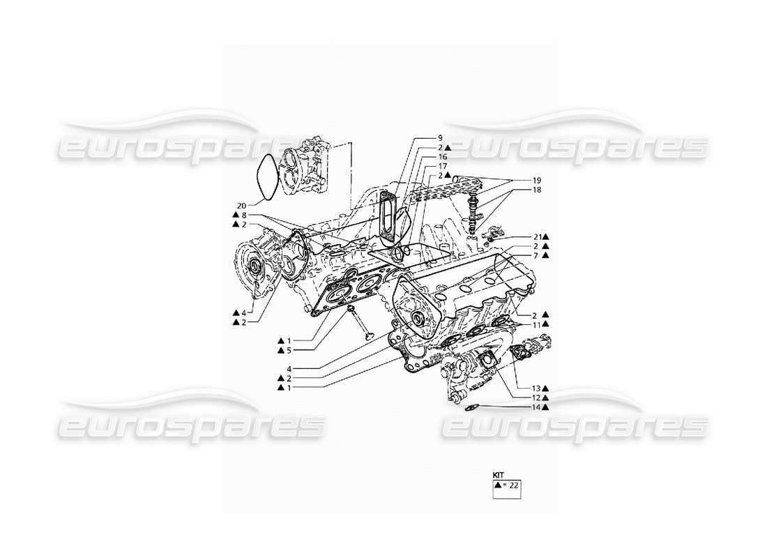 maserati qtp. 3.2 v8 (1999) schéma des pièces de révision des joints et des joints d'huile pour les culasses