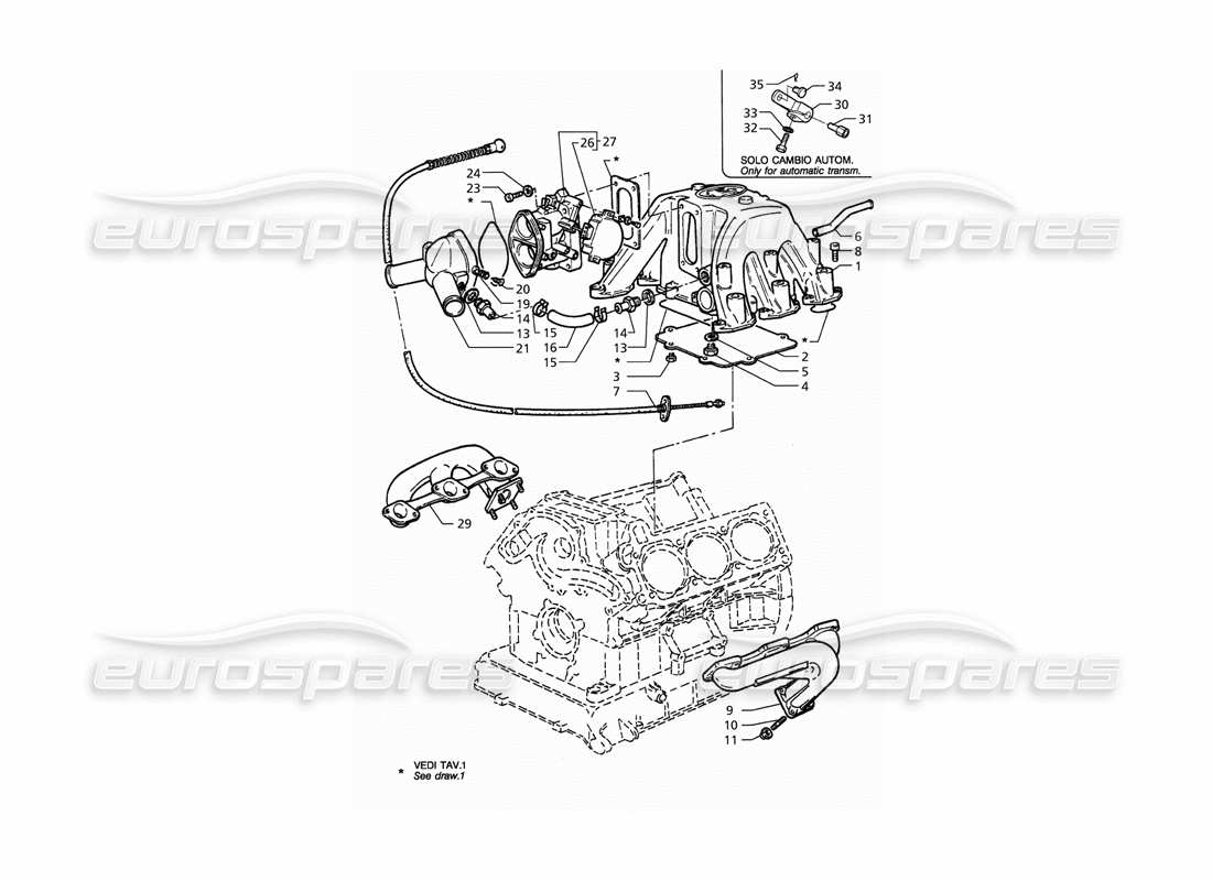 maserati qtp. 3.2 v8 (1999) schéma des parties du corps du papillon des gaz du collecteur d'admission et d'échappement