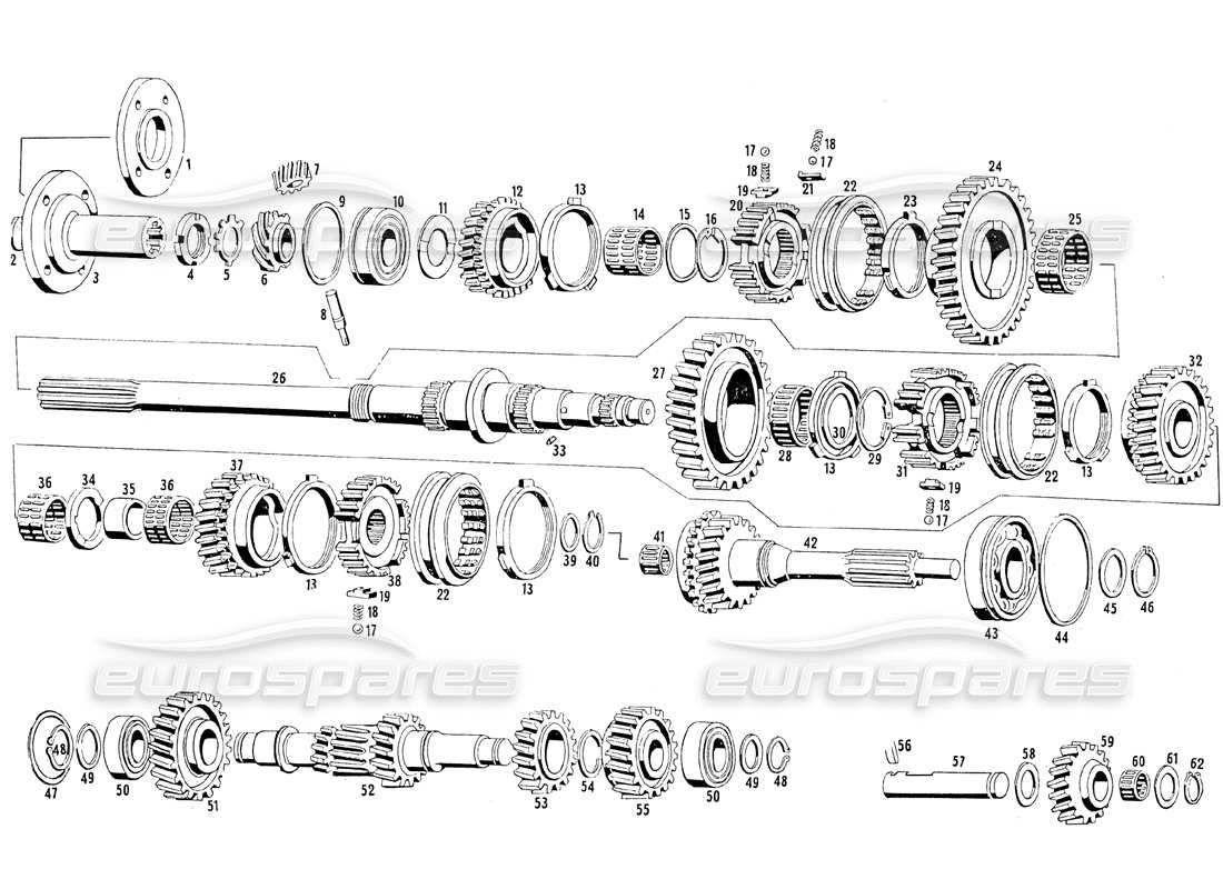 maserati mistral 3.7 engrenages de transmission (s5 20) schéma des pièces