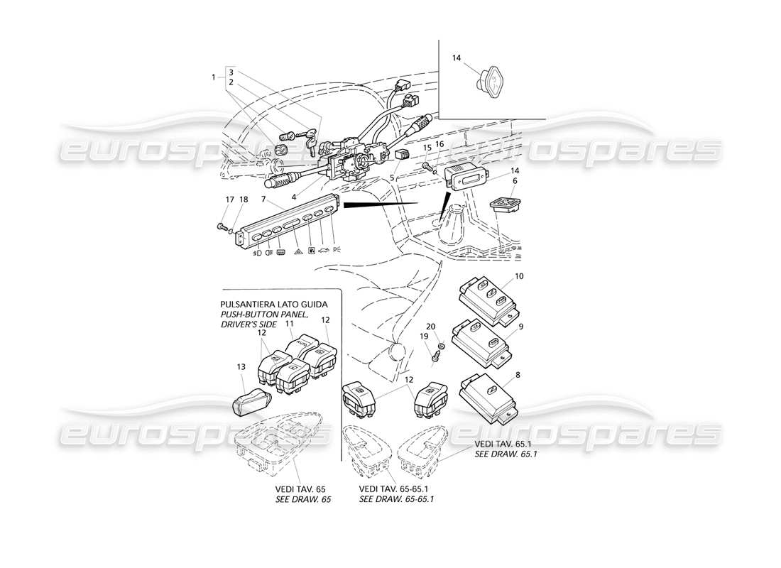 maserati qtp v6 evoluzione schéma des pièces des interrupteurs et du verrou de direction