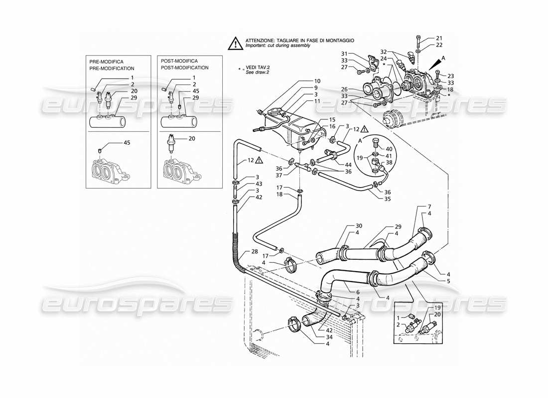 maserati qtp v6 (1996) conduites de refroidissement et thermostat schéma des pièces