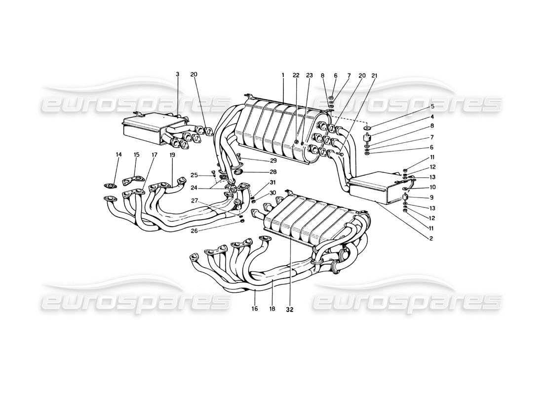 ferrari 365 gt4 berlinetta boxer système d'échappement schéma des pièces