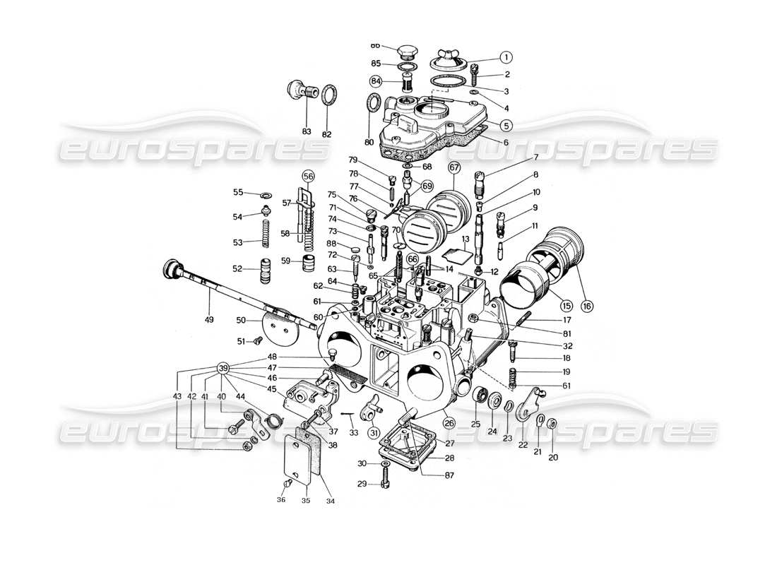 ferrari 400 gt (mechanical) carburateurs webber (38 dcoe 110 - 111 - 110m - 111m) schéma des pièces