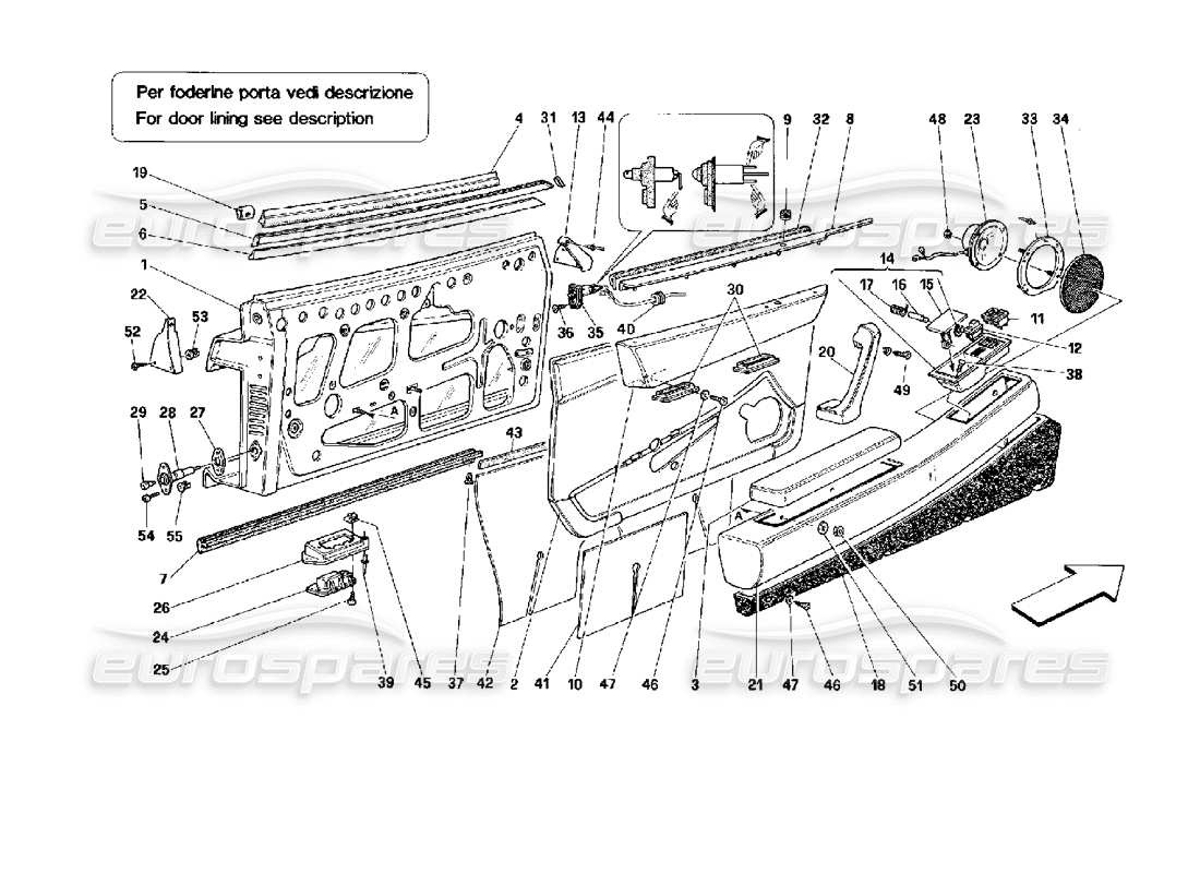 ferrari 512 tr porte - schéma des pièces de finition