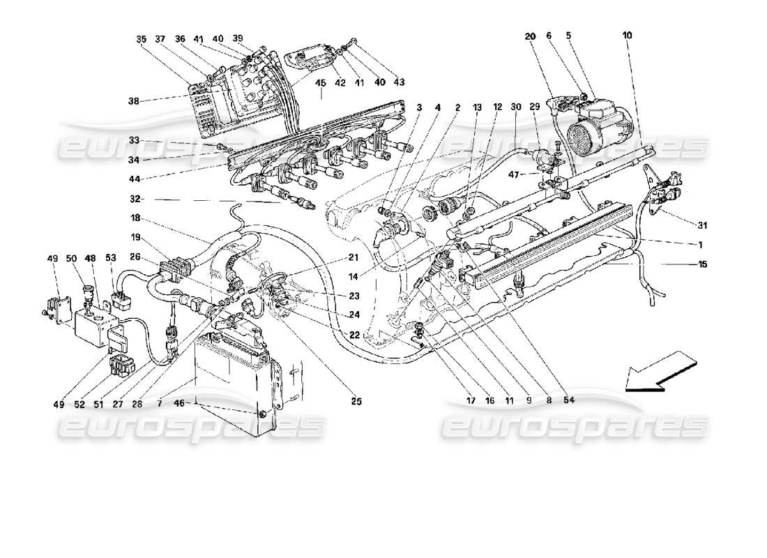 ferrari 512 tr injection d'air - schéma des pièces d'allumage