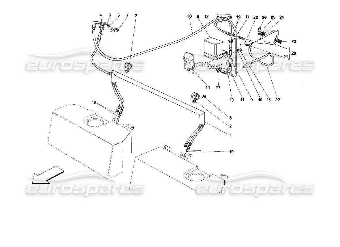 ferrari 512 tr schéma des pièces du système de contrôle des émissions anti-évaporation