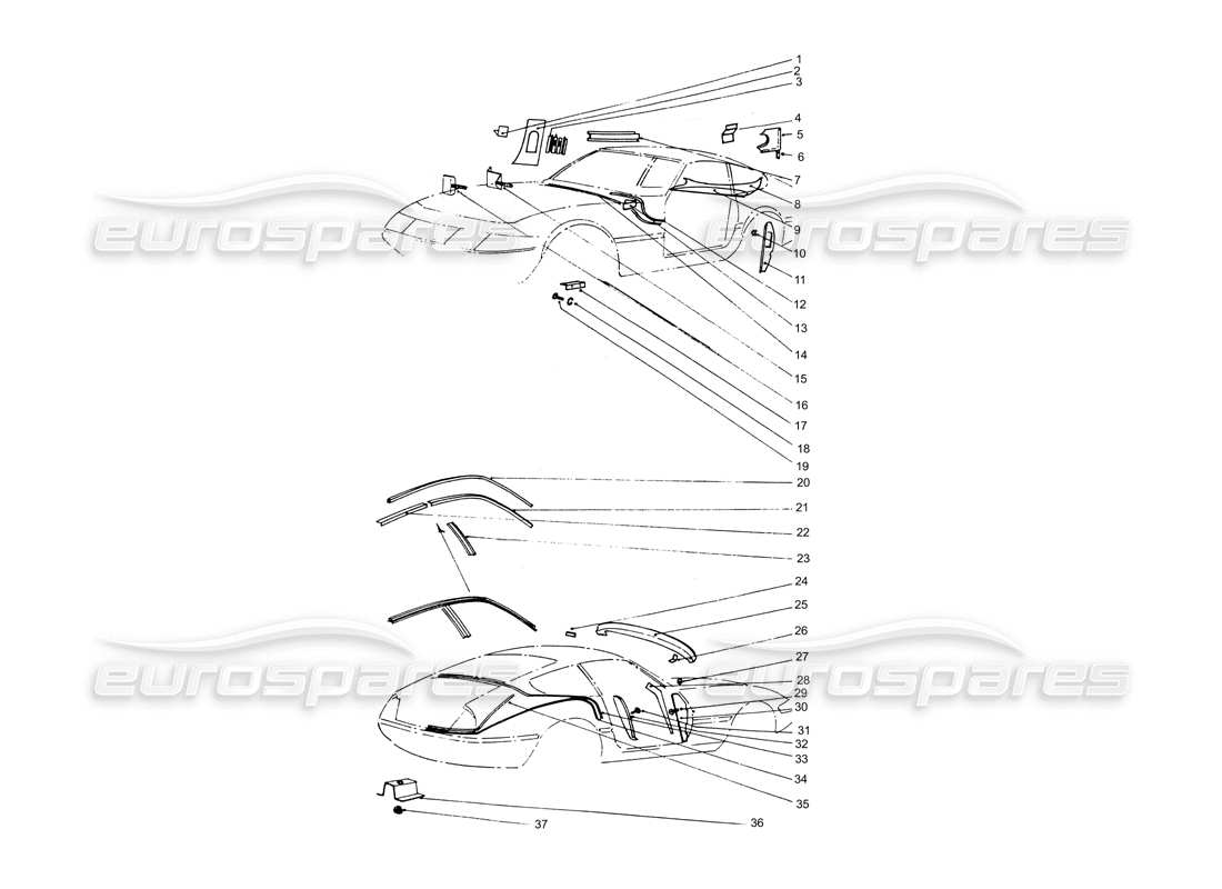 ferrari 365 gtb4 daytona (coachwork) schéma des pièces des boucliers et revêtements