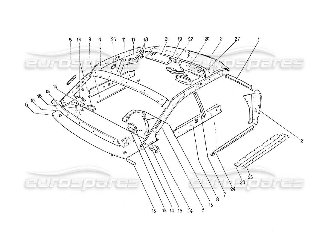 ferrari 365 gt 2+2 (coachwork) schéma des pièces des garnitures intérieures et des accessoires