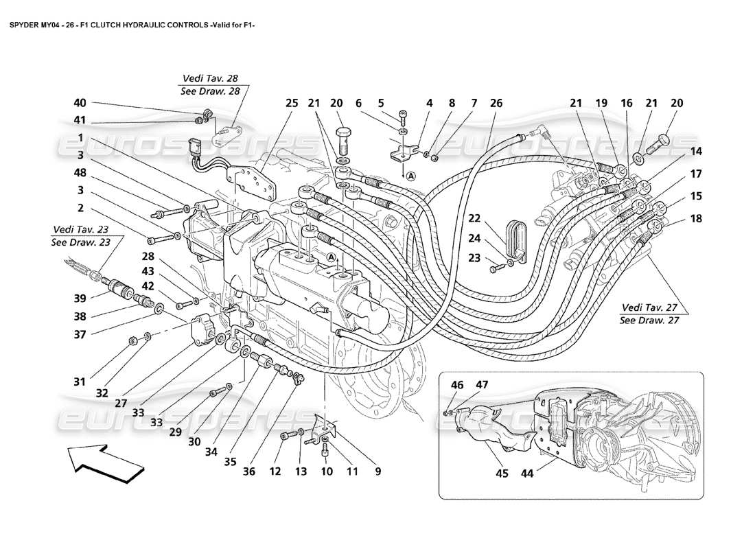 maserati 4200 spyder (2004) f1 commandes hydrauliques d'embrayage valables pour f1 diagramme de pièce