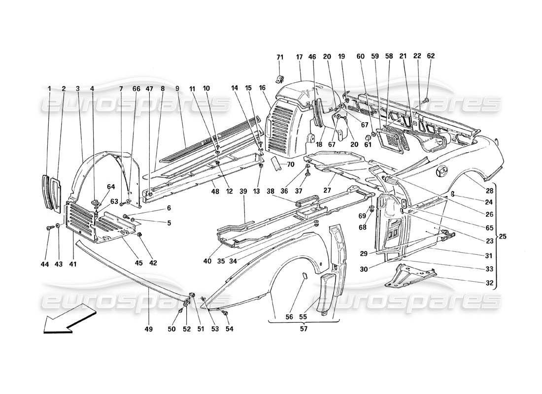 ferrari 348 (1993) tb / ts carrosserie - diagramme des pièces des garnitures extérieures