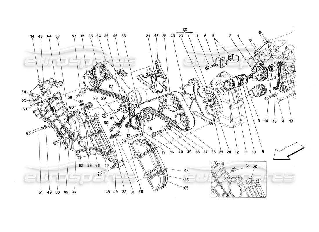 ferrari 348 (1993) tb / ts synchronisation - diagramme des pièces de commandes