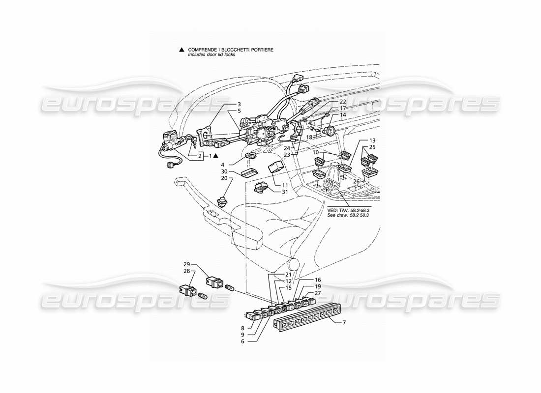 maserati ghibli 2.8 (abs) schéma des pièces des interrupteurs et du verrou de direction