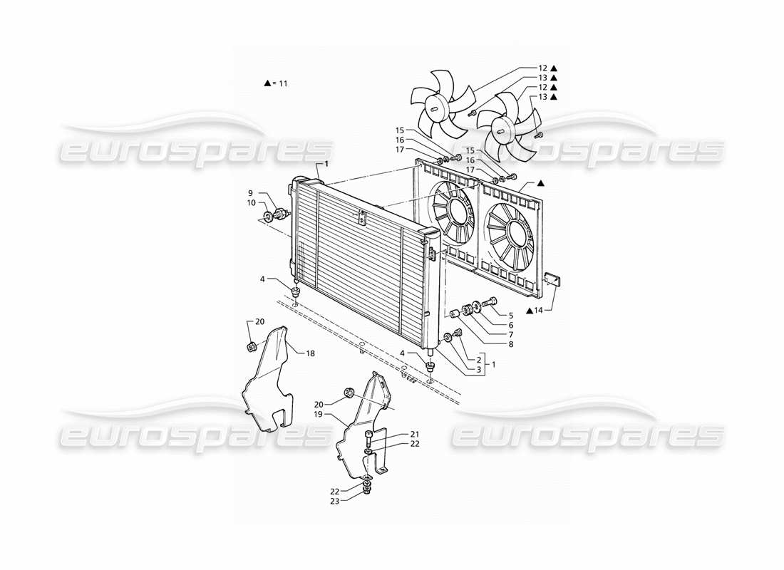 maserati qtp v6 (1996) schéma des pièces du radiateur et des ventilateurs de refroidissement