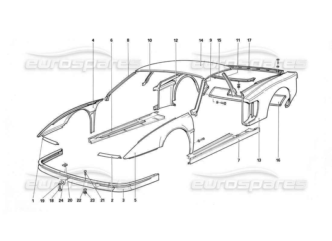ferrari testarossa (1987) corps - diagramme des pièces des composants externes