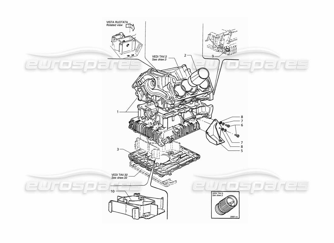 maserati qtp v6 (1996) bloc moteur et carter d'huile schéma des pièces