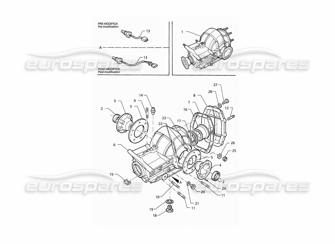 maserati qtp v6 (1996) pièces externes du différentiel schéma des pièces