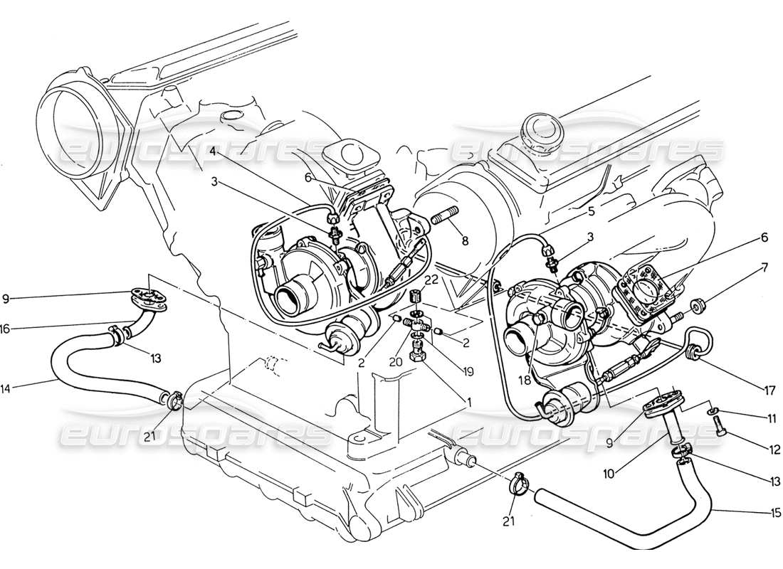 maserati 222 / 222e biturbo lubrification des turbosoufflantes schéma des pièces
