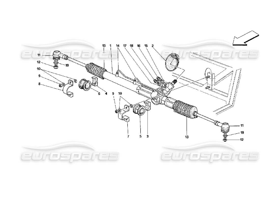ferrari mondial 3.4 t coupe/cabrio schéma des pièces du boîtier de direction hydraulique et de la tringlerie