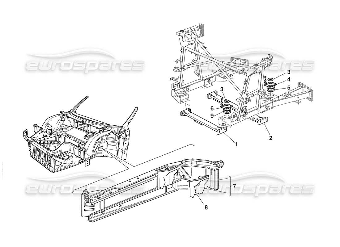 ferrari 355 challenge (1999) supports moteur - schéma des pièces du châssis et des éléments de carrosserie