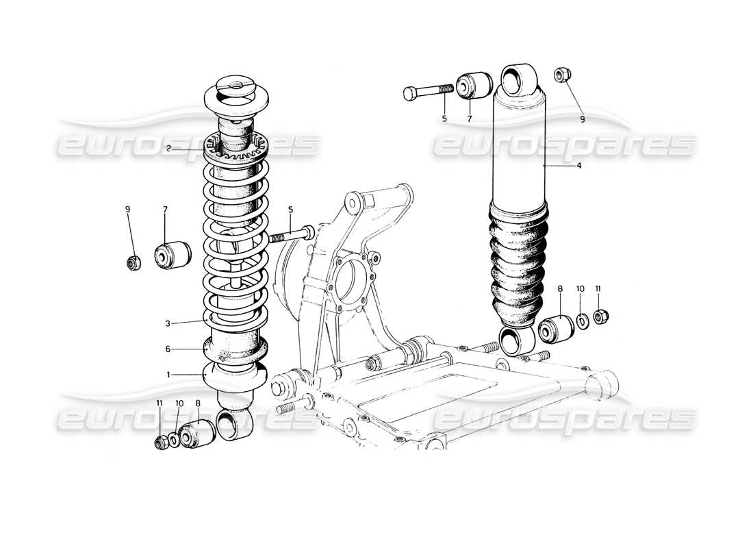 ferrari 400 gt (mechanical) suspension arrière - schéma des pièces d'amortisseur et d'auto-nivellement