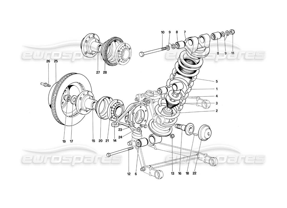 ferrari 412 (mechanical) suspension avant - amortisseur et disque de frein schéma des pièces