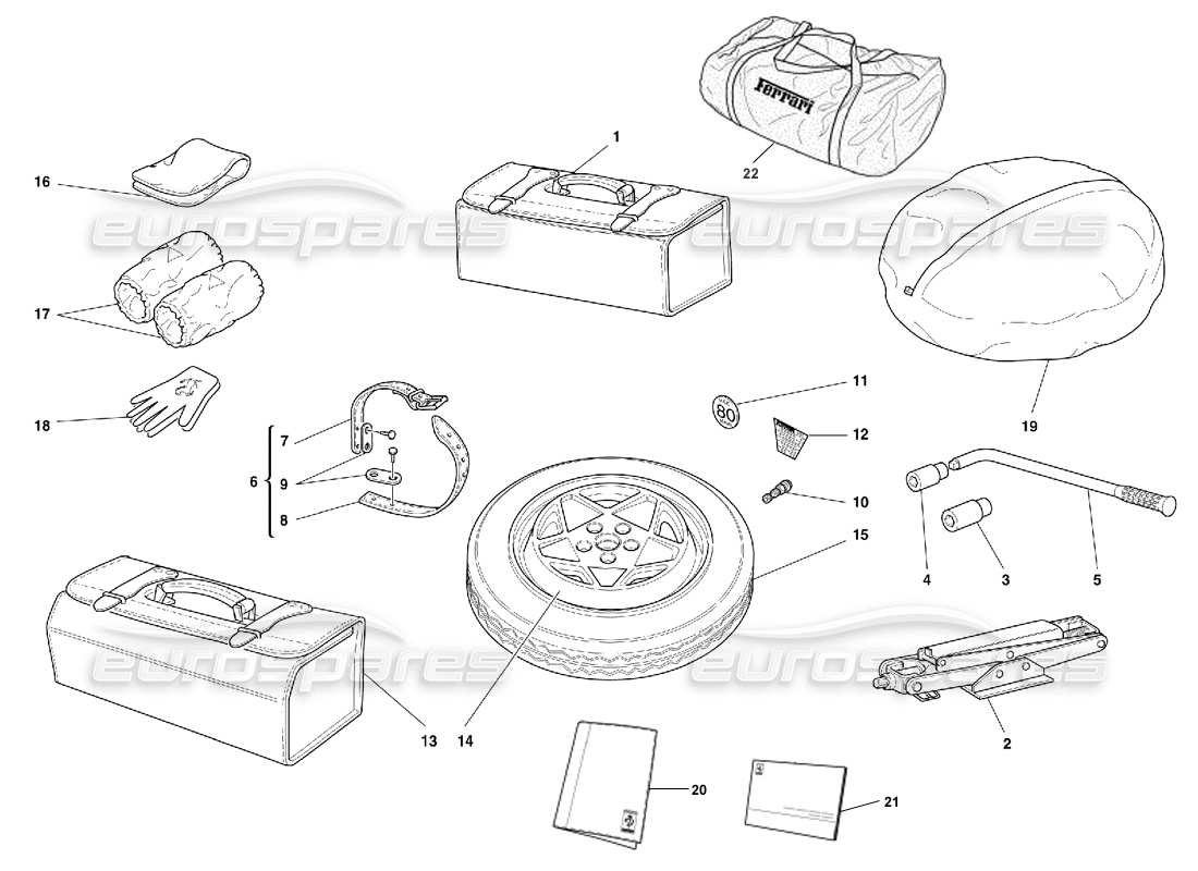 ferrari 456 gt/gta roue de secours - équipement - outils et accessoires - schéma des pièces