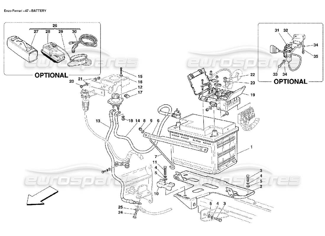 ferrari enzo diagramme des pièces de la batterie