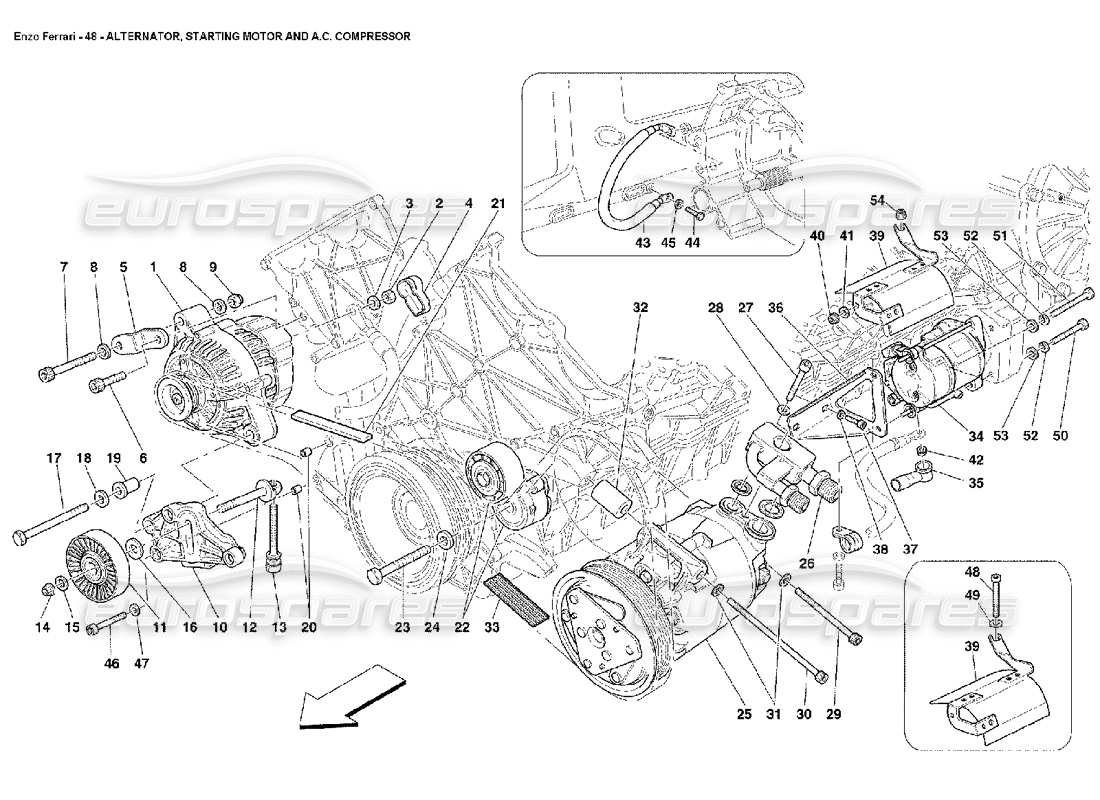 ferrari enzo schéma des pièces du moteur de démarrage de l'alternateur et du compresseur ac