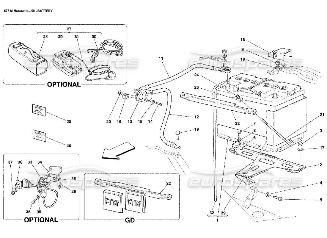 ferrari 575m maranello batterie schéma des pièces