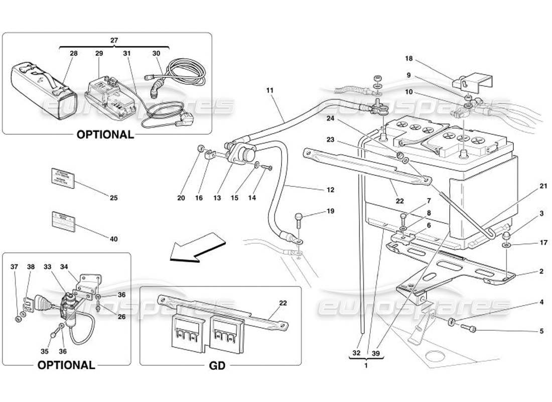 ferrari 575 superamerica diagramme des pièces de la batterie