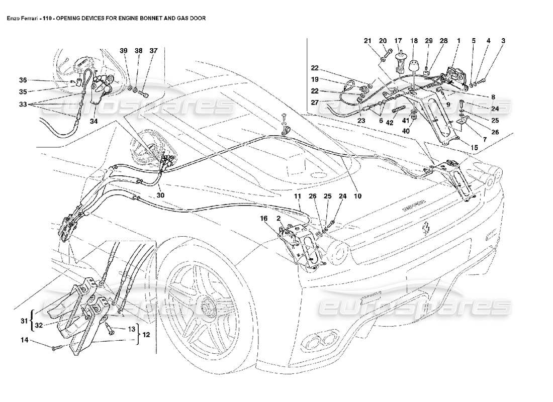 ferrari enzo dispositifs d'ouverture pour capot moteur et porte à gaz schéma des pièces