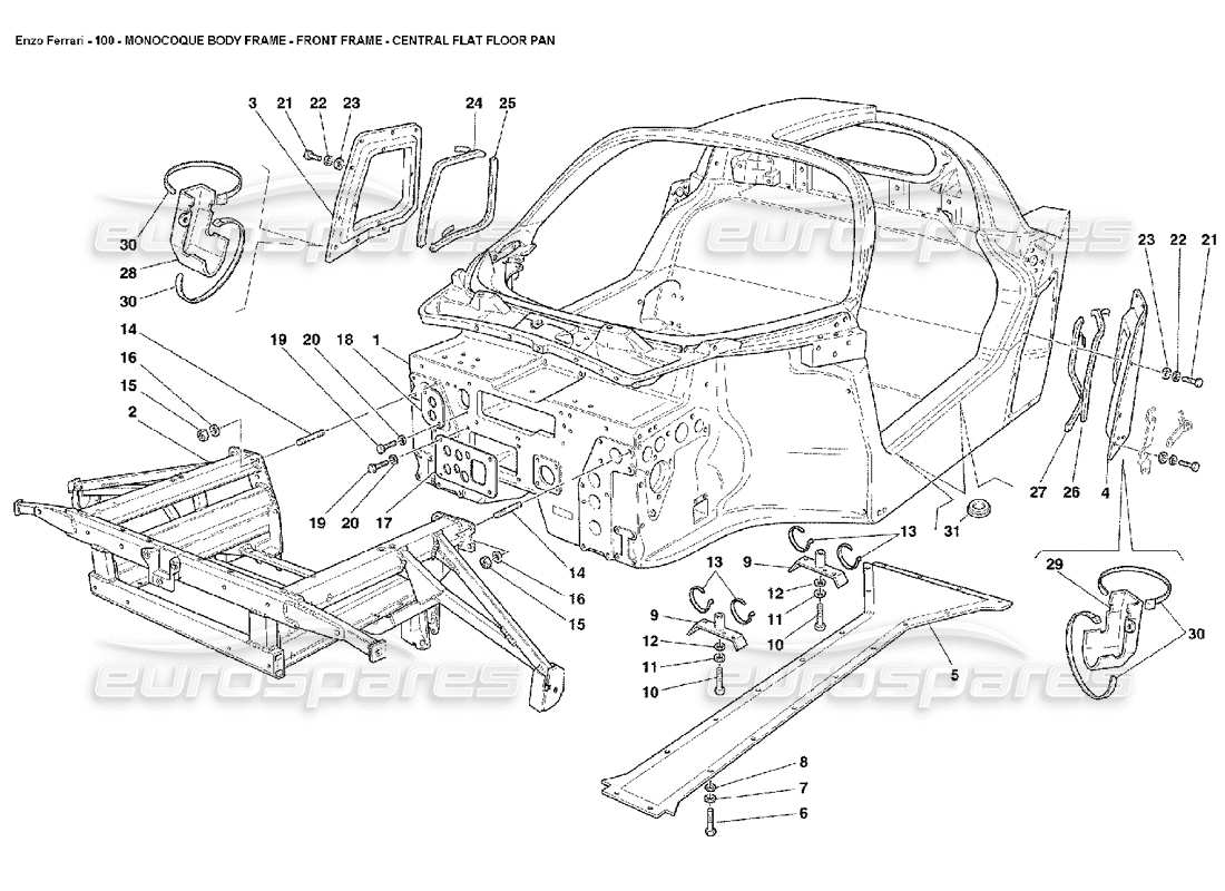 ferrari enzo châssis de carrosserie monocoque châssis avant plateau de plancher plat central schéma des pièces