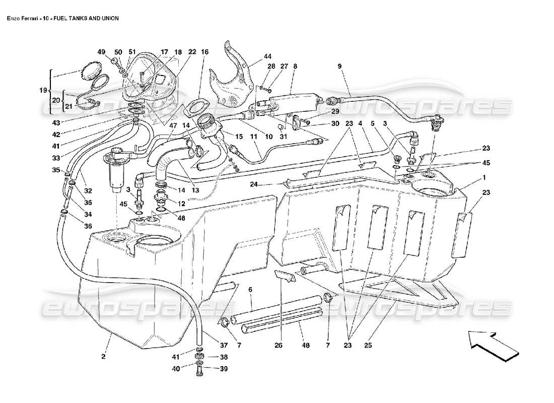ferrari enzo réservoirs de carburant et schéma des pièces d'union