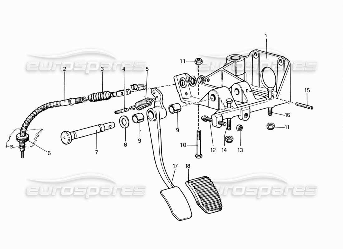 ferrari 206 gt dino (1969) tableau de pédales - schéma des pièces de commande d'embrayage