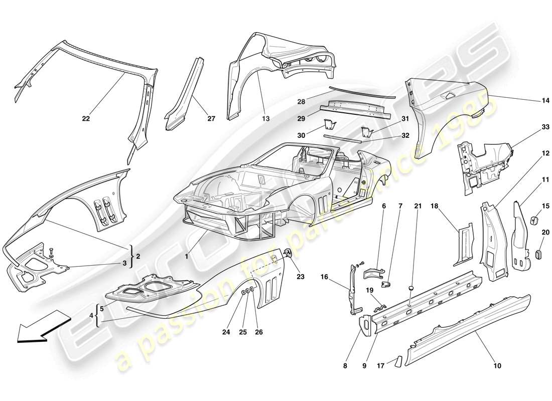 ferrari 575 superamerica carrosserie - diagramme des pièces des garnitures extérieures