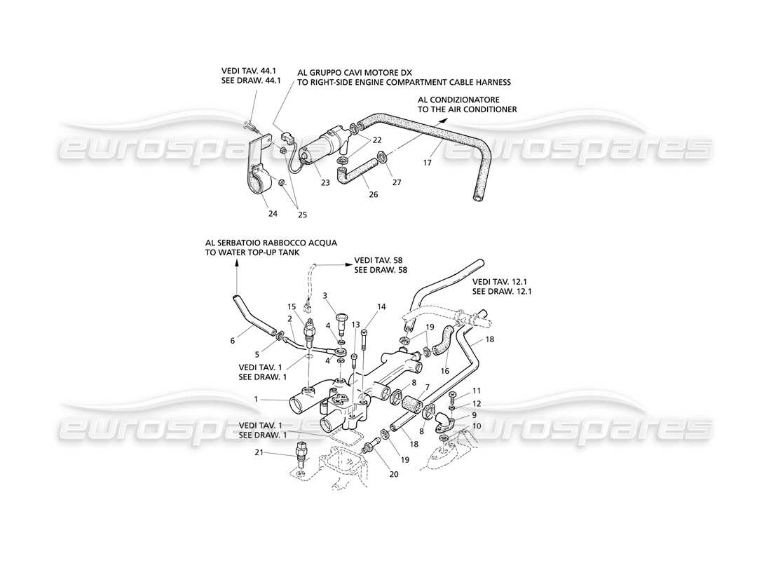 maserati qtp v8 evoluzione schéma des pièces du chauffage de l'habitacle de refroidissement du moteur (entraînement à gauche)
