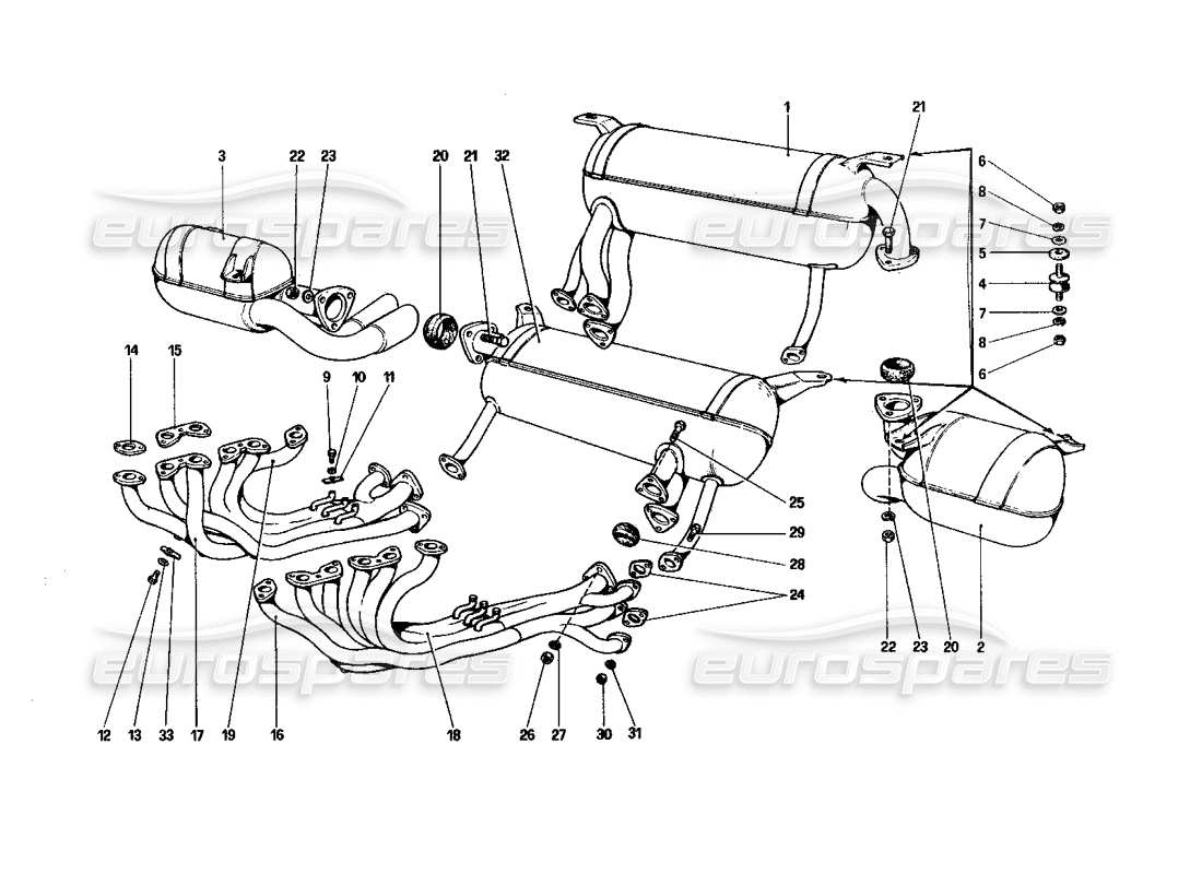 ferrari 512 bbi système d'échappement schéma des pièces