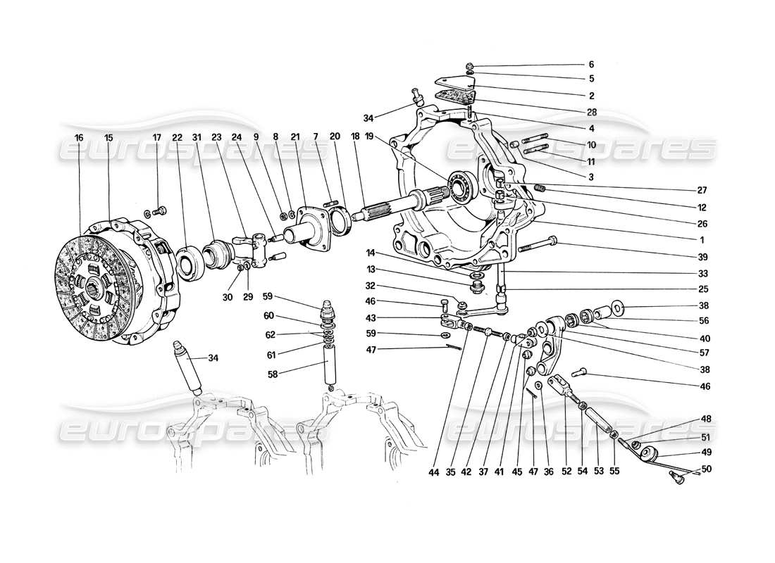 ferrari 308 quattrovalvole (1985) embrayage et commandes schéma des pièces