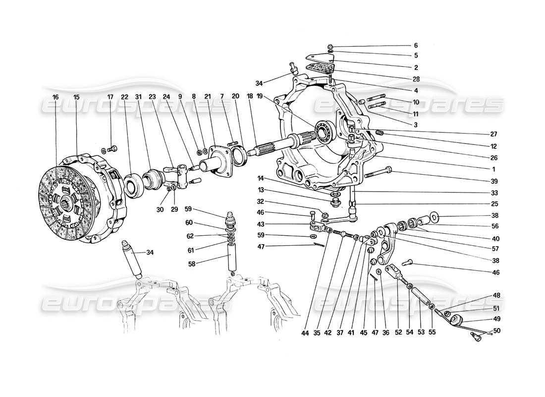 ferrari 308 quattrovalvole (1985) embrayage et commandes schéma des pièces