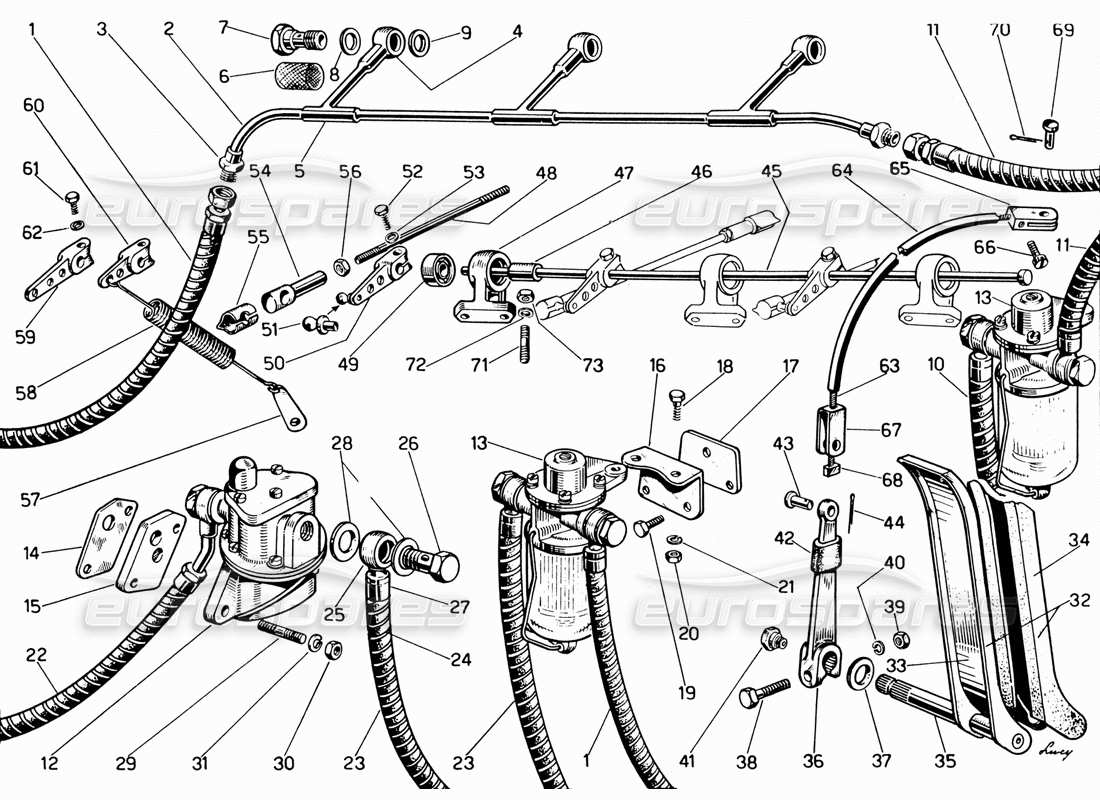 ferrari 330 gt 2+2 schéma des pièces d'alimentation et de contrôle