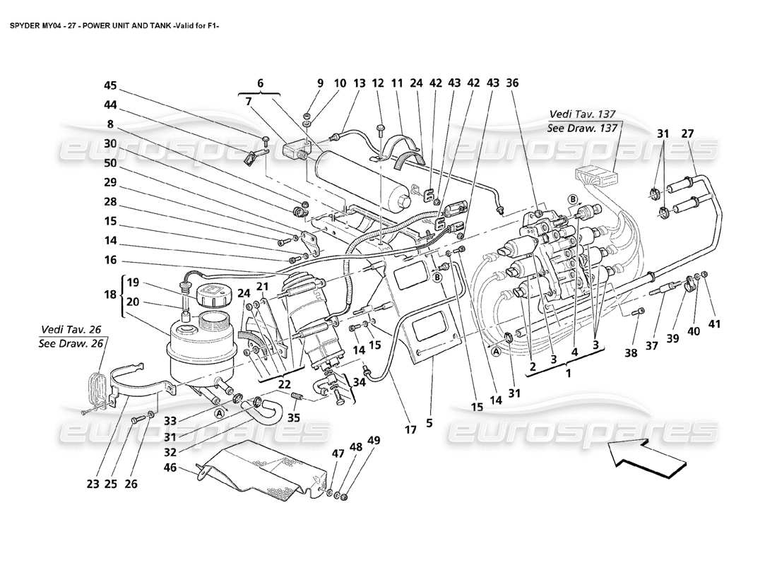 maserati 4200 spyder (2004) unité de puissance et réservoir valables pour f1 diagramme de pièces